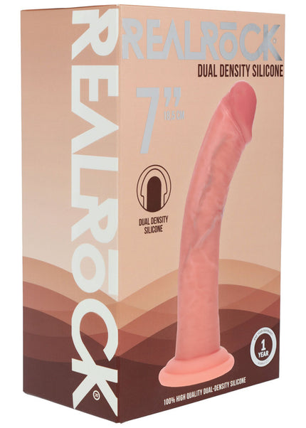 REALROCK Dual Density Silicone 7'' Curved Dildo - Flesh - Flesh 18.5 cm Dildo