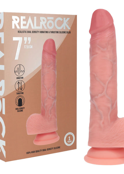 REALROCK Dual Density 7'' Vibrating & Thrusting Dildo - Flesh - Flesh 17.8 cm USB Rechargeable Vibrating & Thrusting Dildo