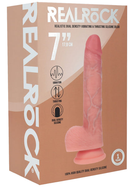 REALROCK Dual Density 7'' Vibrating & Thrusting Dildo - Flesh - Flesh 17.8 cm USB Rechargeable Vibrating & Thrusting Dildo