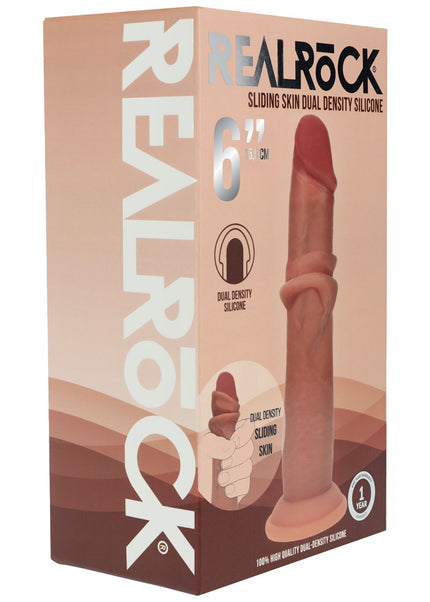 REALROCK Dual Density 6'' Sliding Skin Silicone Dildo - Flesh - Flesh 15.2 cm Sliding Skin Dildo