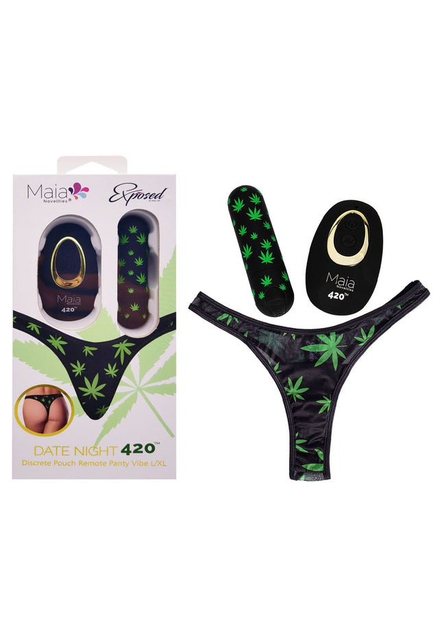 Maia DATE NIGHT 420 PANTY VIBE - L/XL - Black L/XL 420 Panty with Black USB Rechargeable Bullet & Remote