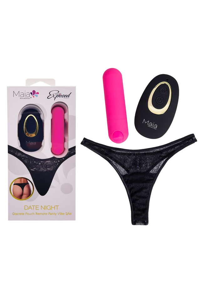 Maia DATE NIGHT PANTY VIBE - L/XL - Black L/XL Panty with Pink USB Rechargeable Bullet & Remote