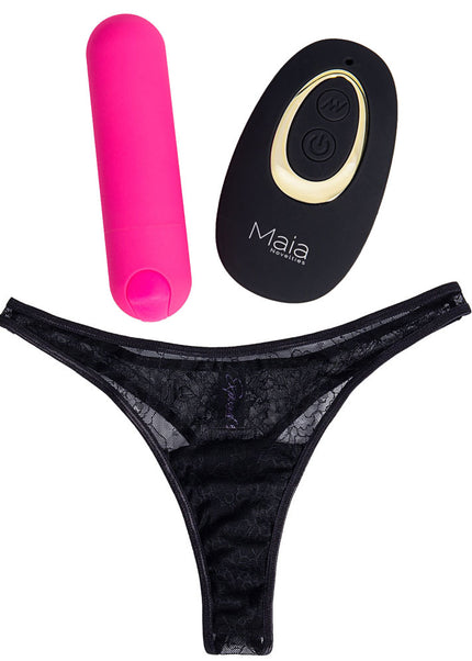 Maia DATE NIGHT PANTY VIBE - L/XL - Black L/XL Panty with Pink USB Rechargeable Bullet & Remote