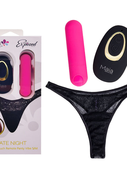 Maia DATE NIGHT PANTY VIBE - S/M - Black S/M Panty with Pink USB Rechargeable Bullet & Remote