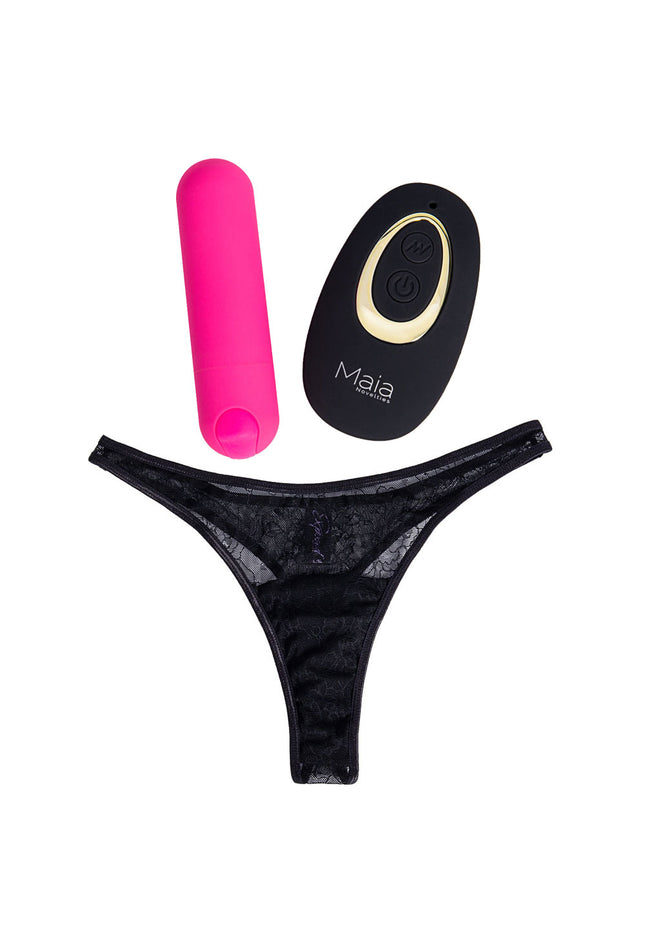 Maia DATE NIGHT PANTY VIBE - S/M - Black S/M Panty with Pink USB Rechargeable Bullet & Remote