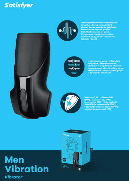 Satisfyer Men Vibration - Black USB Rechargeable Masturbator
