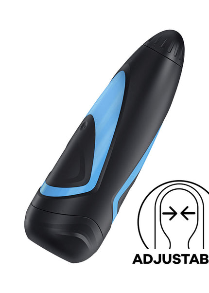 Black and blue adjustable hair trimmer on a white background
