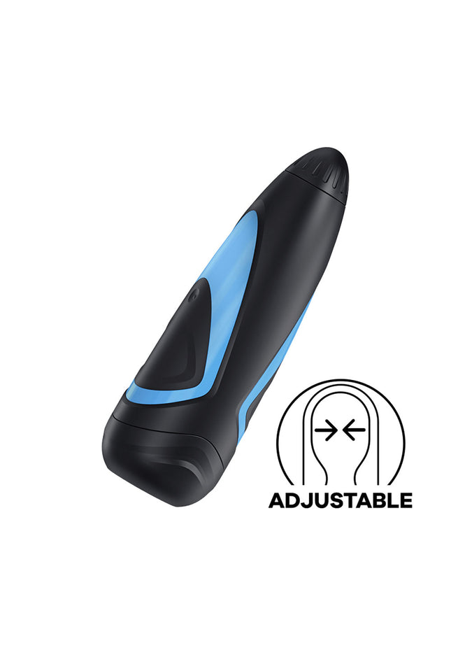 Black and blue adjustable hair trimmer on a white background