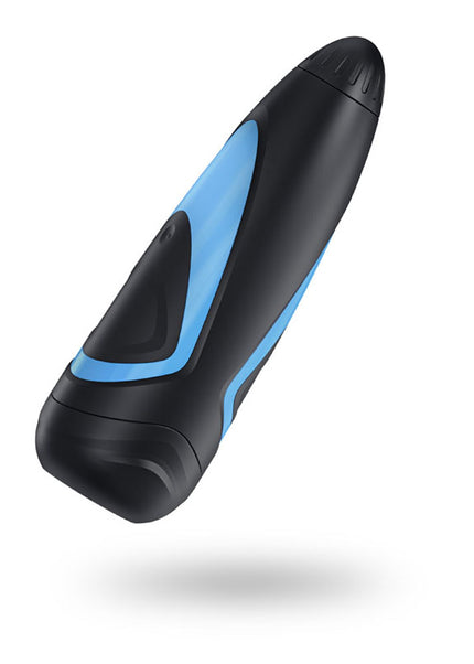 Black and blue electronic device on a white background