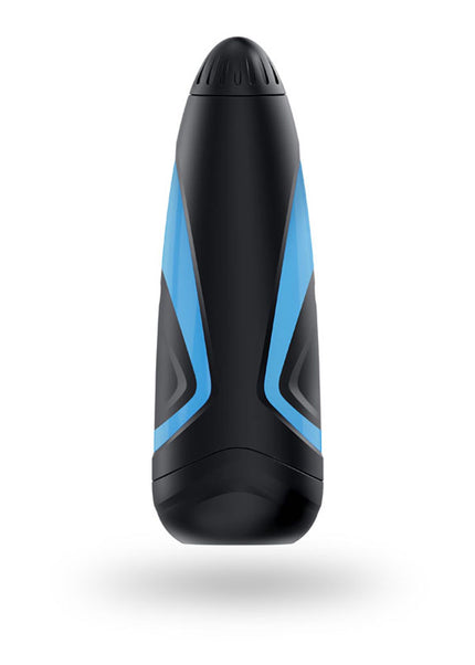 Black and blue electronic device on a white background