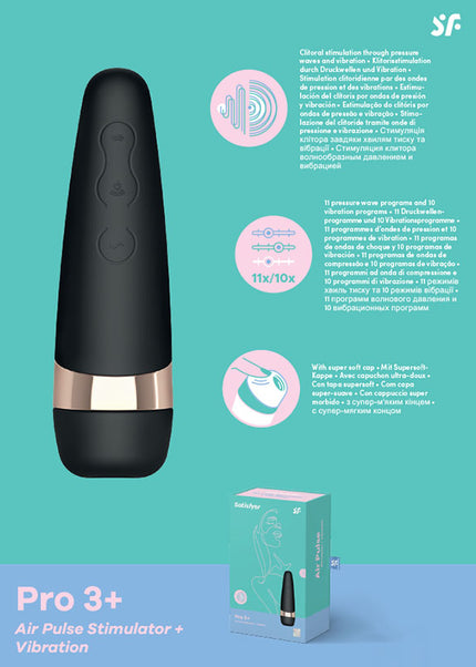 Satisfyer Pro 3+ - Touch-Free USB-Rechargeable Clitoral Stimulator with Vibration