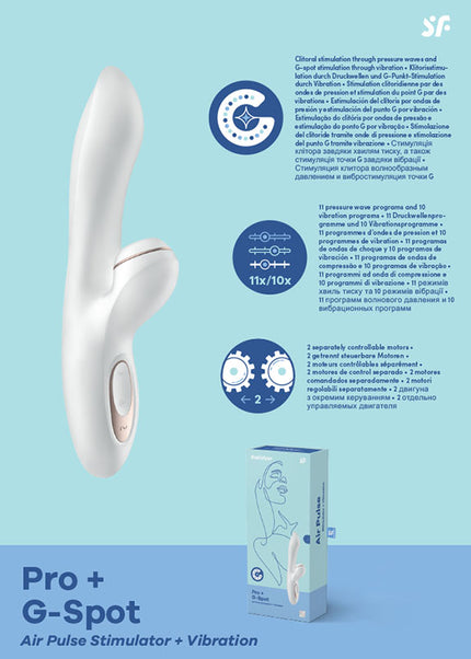 Satisfyer Pro + G-Spot - White 22 cm USB Rechargeable Rabbit Vibrator with Touch-Free Clitoral Stimulator