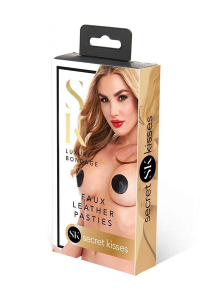 Secret Kisses FAUX LEATHER PASTIES - Black Nipple Pasties - Set of 2