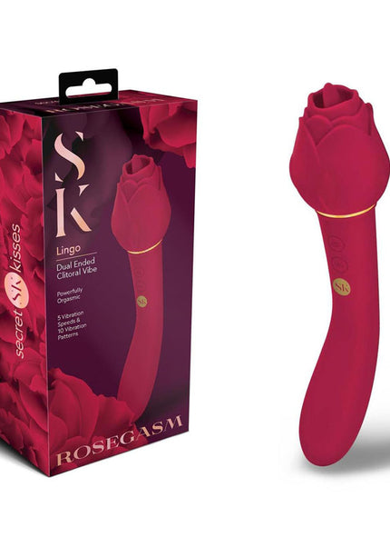 Secret Kisses ROSEGASM LINGO - Rose Red 20.3 cm Dual Vibrator & Flicking Stimulator