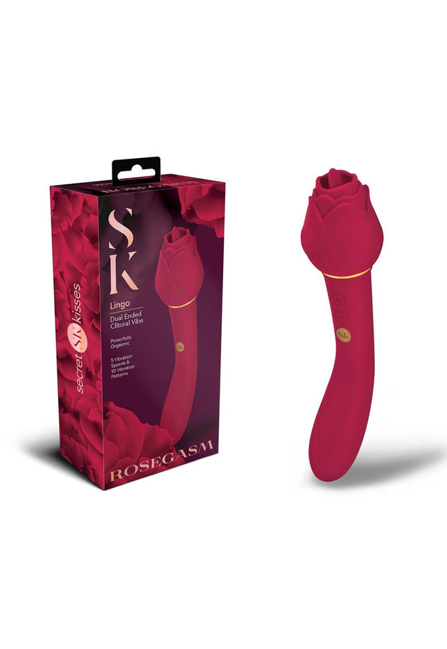 Secret Kisses ROSEGASM LINGO - Rose Red 20.3 cm Dual Vibrator & Flicking Stimulator