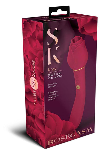 Secret Kisses ROSEGASM LINGO - Rose Red 20.3 cm Dual Vibrator & Flicking Stimulator