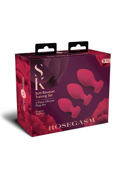 Secret Kisses ROSEGASM BUTT BOUQUET Training Set - Rose Red Butt Plugs - Set of 3 Sizes
