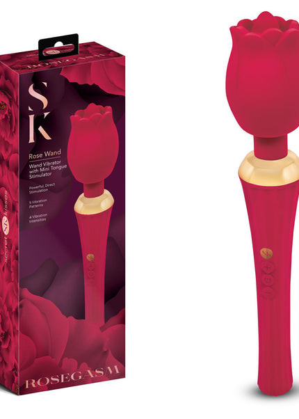 Secret Kisses Rosegasm Rose Wand - Rose Red 30.5 cm USB Rechargeable Massager Wand