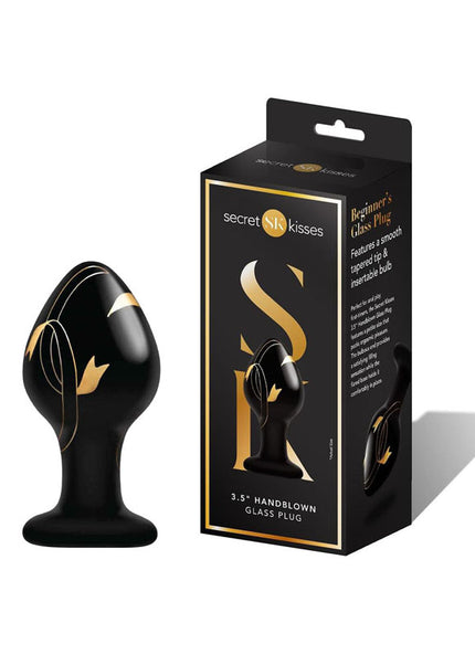 Secret Kisses 3.5'' Handblown Glass Plug - Black 8.9 cm Glass Butt Plug