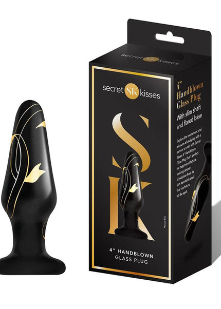 Secret Kisses 4'' Handblow Glass Plug - Black 10.2 cm Glass Butt Plug
