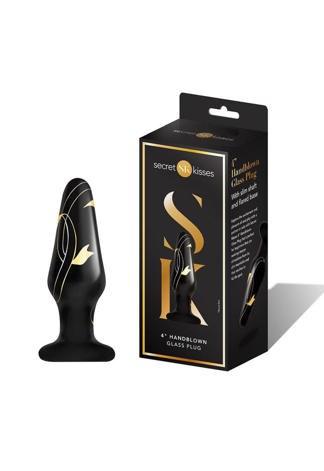 Secret Kisses 4'' Handblow Glass Plug - Black 10.2 cm Glass Butt Plug