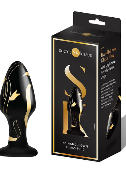Secret Kisses 4'' Handblown Wide Glass Plug - Black 10.2 cm Glass Butt Plug
