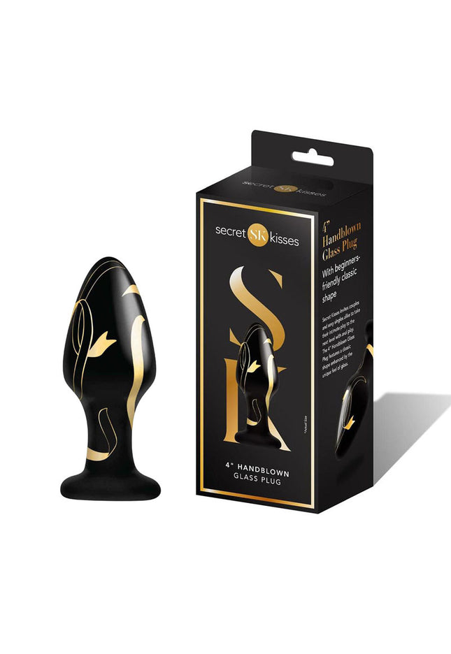 Secret Kisses 4'' Handblown Wide Glass Plug - Black 10.2 cm Glass Butt Plug