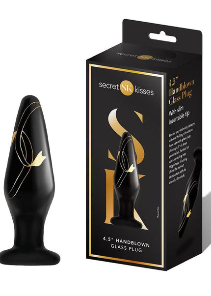 Secret Kisses 4.5'' Handblown Glass Plug - Black 11.4 cm Glass Butt Plug