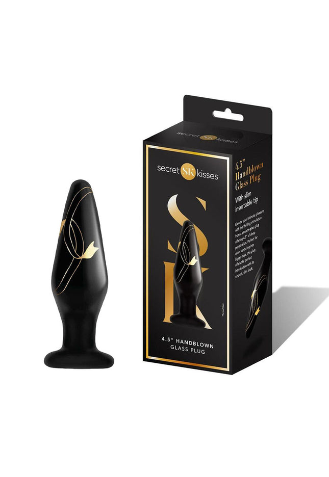 Secret Kisses 4.5'' Handblown Glass Plug - Black 11.4 cm Glass Butt Plug