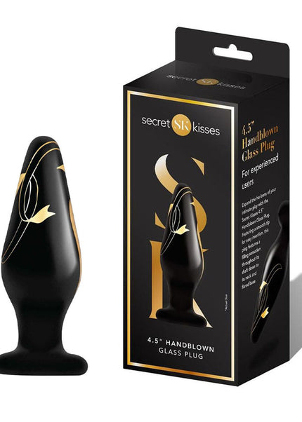 Secret Kisses 4.5'' Handblown Wide Glass Plug - Black 11.4 cm Glass Butt Plug
