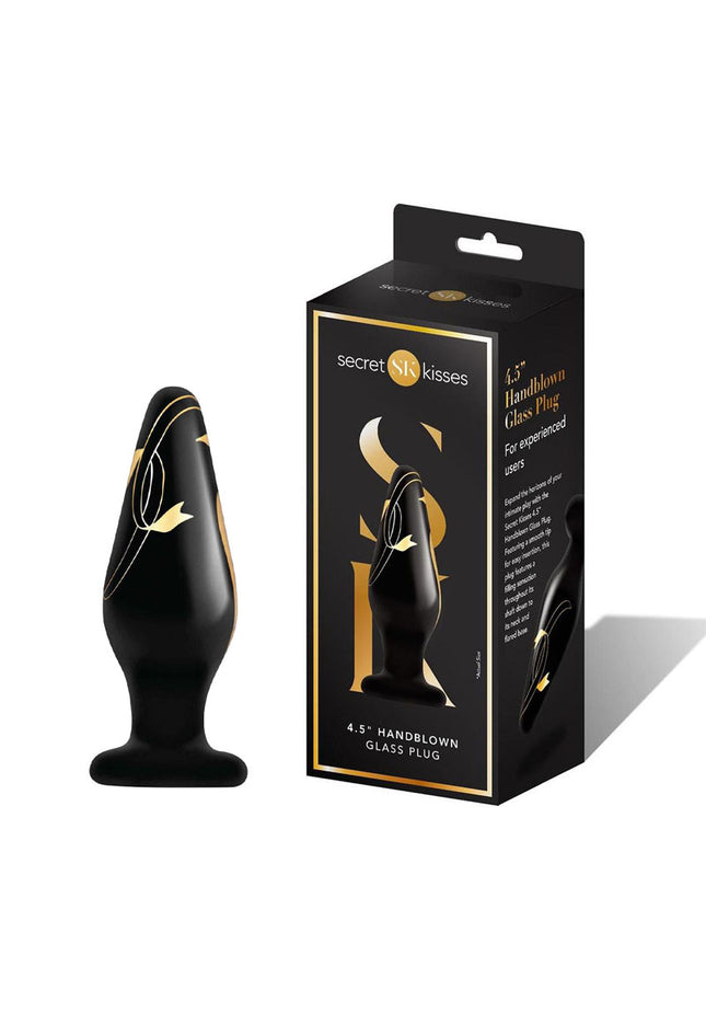 Secret Kisses 4.5'' Handblown Wide Glass Plug - Black 11.4 cm Glass Butt Plug