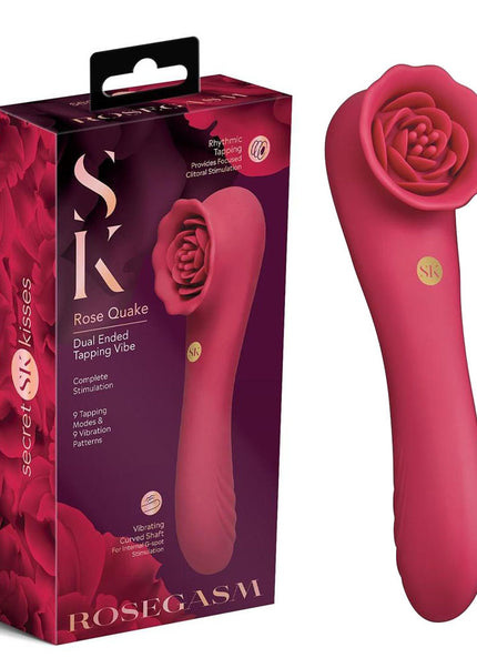 Secret Kisses ROSEGASM ROSE QUAKE - Red 18.8 cm USB Rechargeable Dual Ended Tapping Vibrator