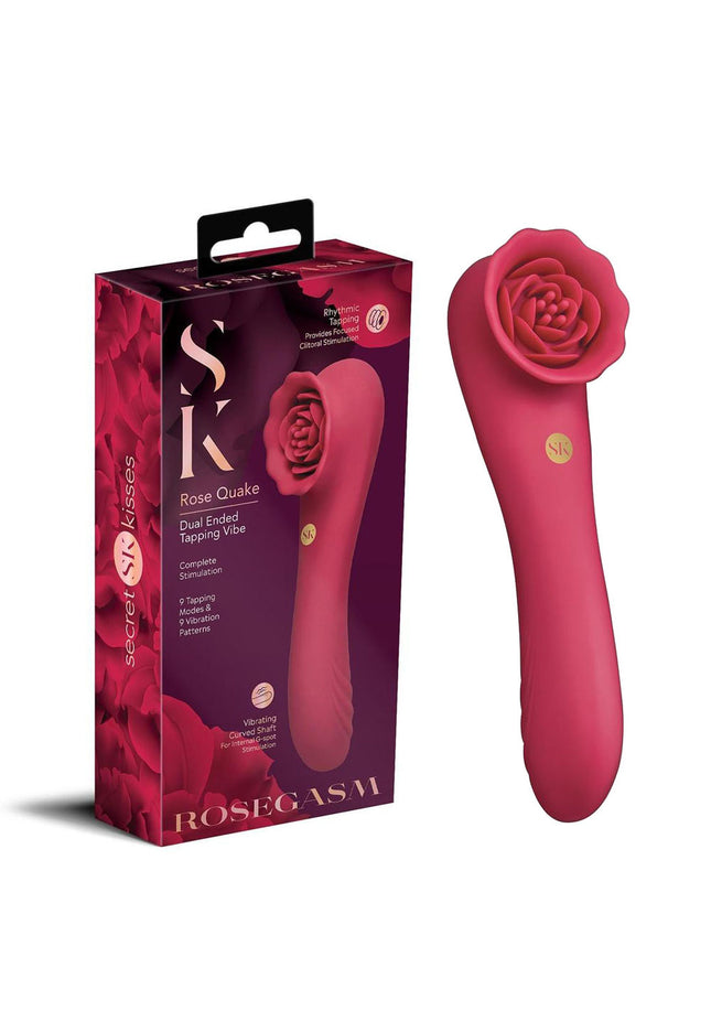 Secret Kisses ROSEGASM ROSE QUAKE - Red 18.8 cm USB Rechargeable Dual Ended Tapping Vibrator