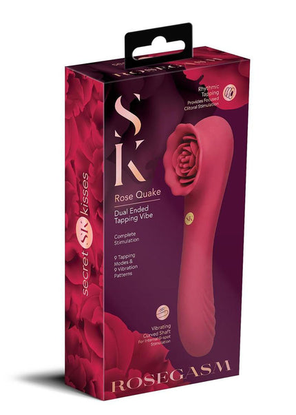 Secret Kisses ROSEGASM ROSE QUAKE - Red 18.8 cm USB Rechargeable Dual Ended Tapping Vibrator