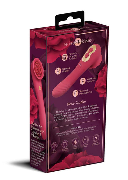 Secret Kisses ROSEGASM ROSE QUAKE - Red 18.8 cm USB Rechargeable Dual Ended Tapping Vibrator