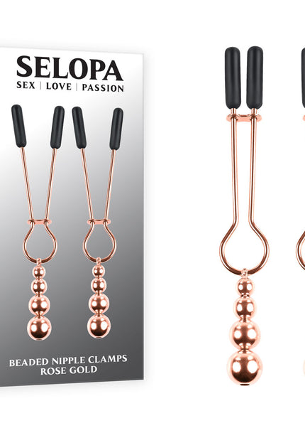 Selopa BEADED NIPPLE CLAMPS - Rose Gold - Rose Gold Nipple Clamps - Set of 2