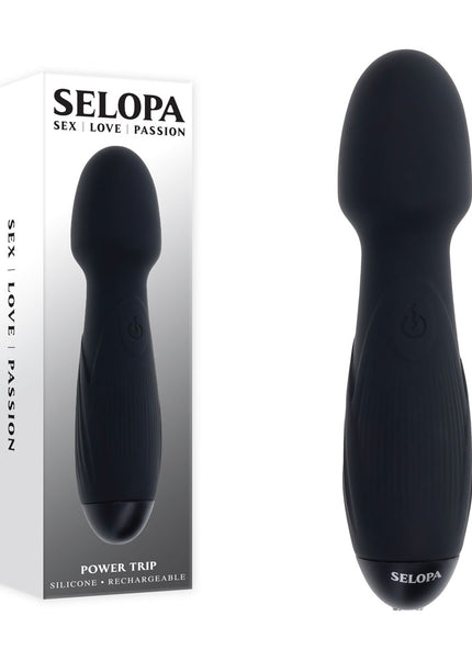 Selopa POWER TRIP - Black 18.8 cm USB Rechargeable Massage Wand