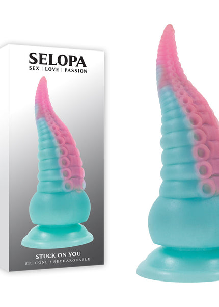 Selopa STUCK ON YOU - Blue/Pink 19 cm USB Rechargeable Vibrating Tentacle Fantasy Dildo