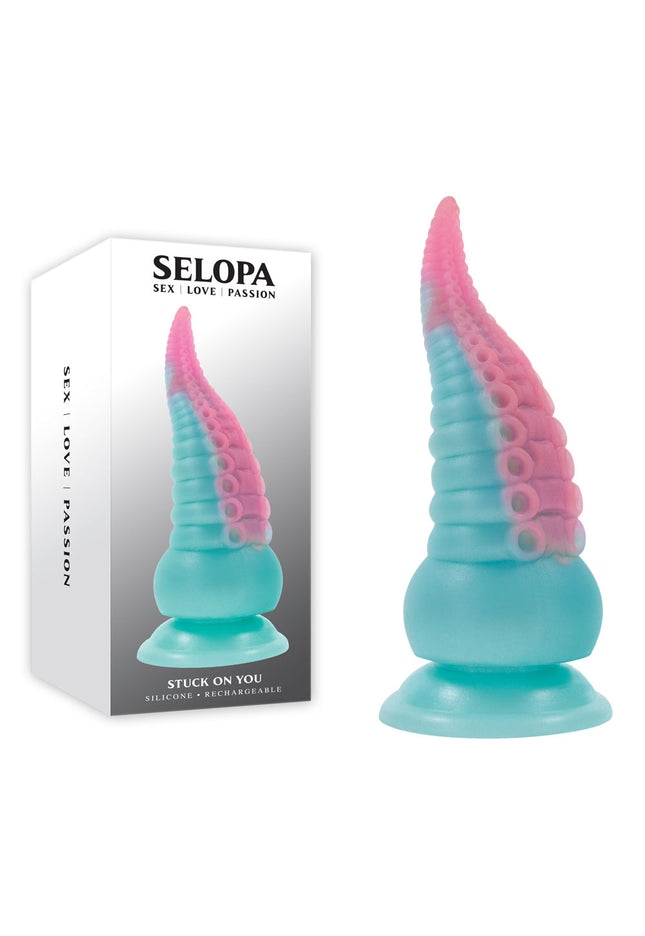 Selopa STUCK ON YOU - Blue/Pink 19 cm USB Rechargeable Vibrating Tentacle Fantasy Dildo