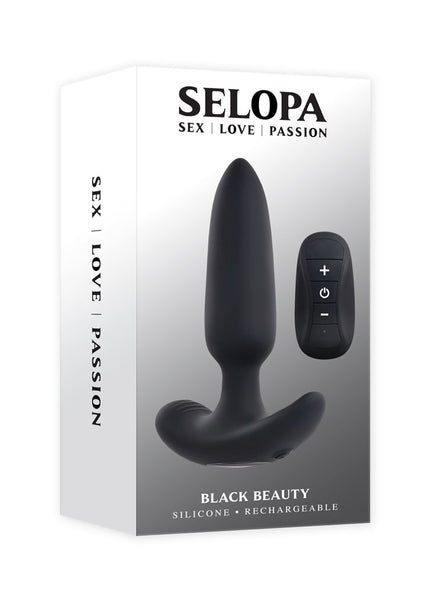 Selopa BLACK BEAUTY - Black 11.3 cm USB Rechargeable Vibrating Butt Plug with Wireless Remote