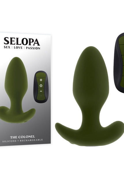 Selopa THE COLONEL - Green 10.1 cm USB Rechargeable Vibrating Butt Plug with Wireless Remote