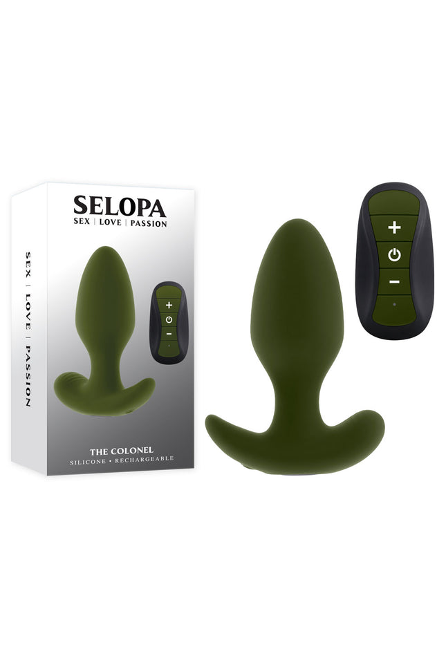 Selopa THE COLONEL - Green 10.1 cm USB Rechargeable Vibrating Butt Plug with Wireless Remote