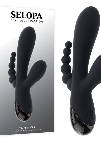 Selopa TRIPLE ACES - Black 19.7 cm USB Rechargeable Triple Stimulator Vibrator
