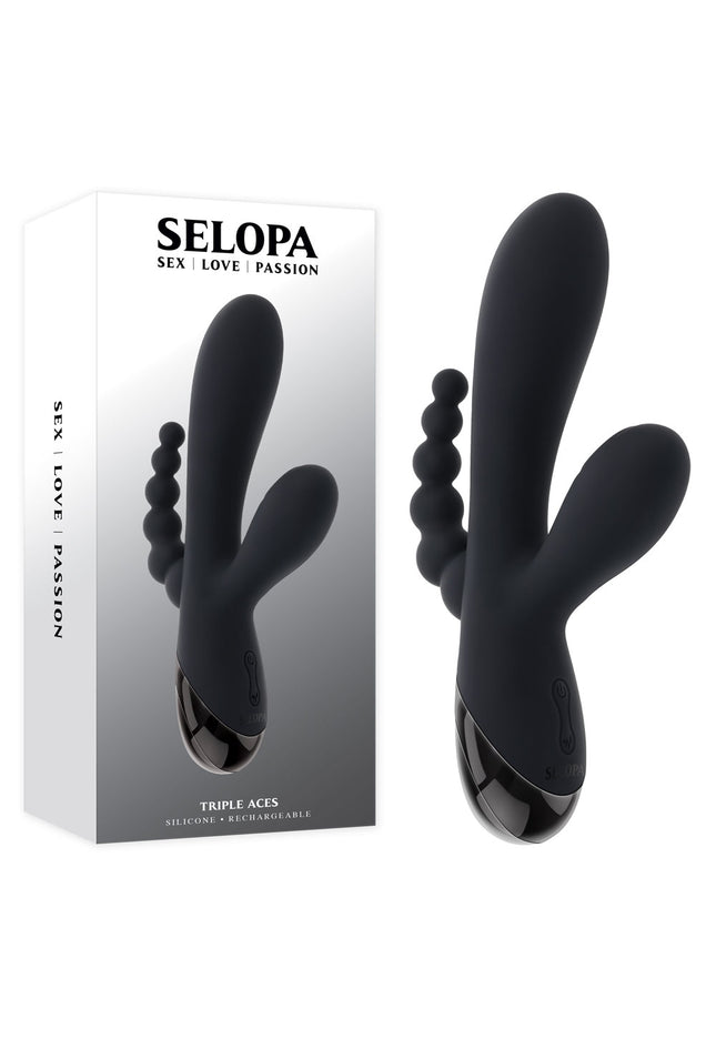 Selopa TRIPLE ACES - Black 19.7 cm USB Rechargeable Triple Stimulator Vibrator