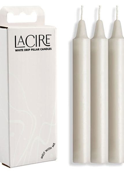 LaCire Drip Pillar Candles - White - White Drip Candles - Set of 3