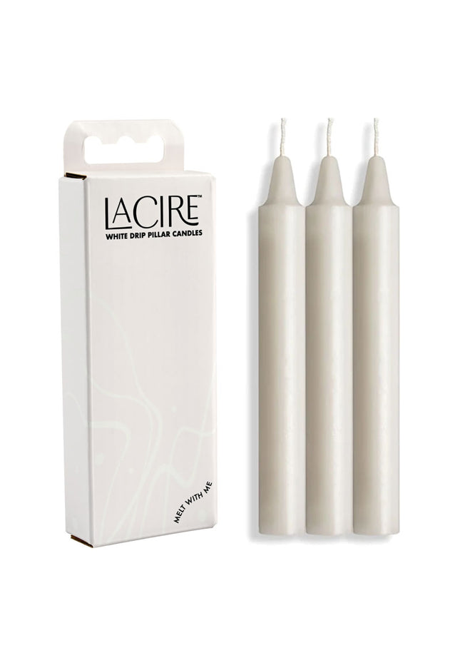 LaCire Drip Pillar Candles - White - White Drip Candles - Set of 3