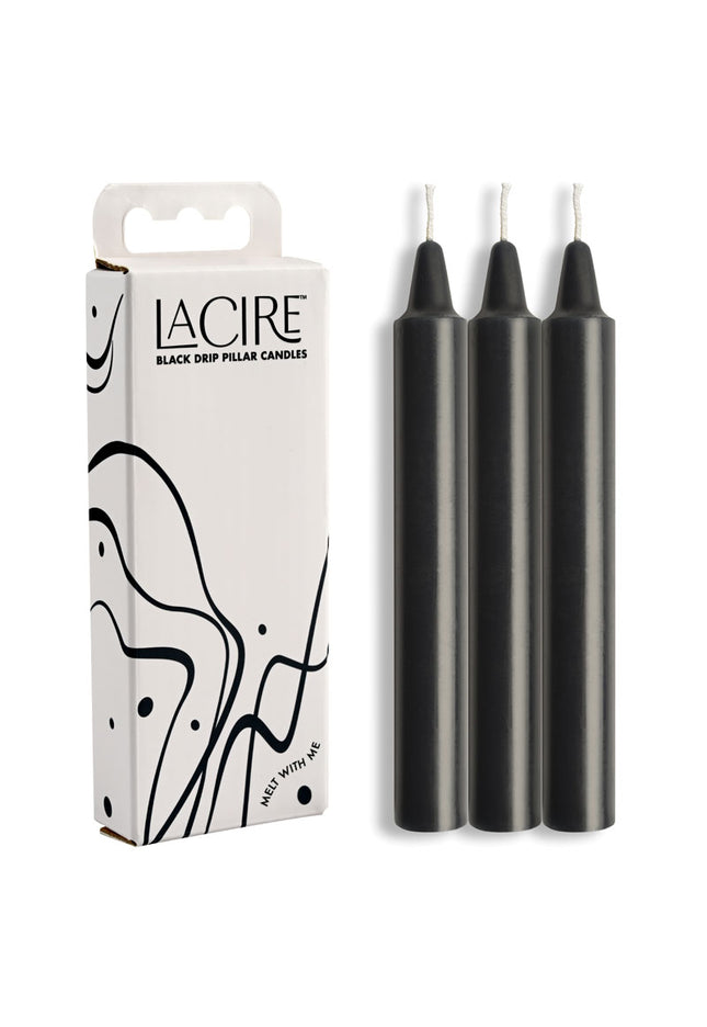 LaCire Drip Pillar Candles - Black - Black Drip Candles - Set of 3