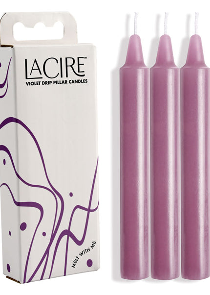 LaCire Drip Pillar Candles - Violet - Violet Drip Candles - Set of 3