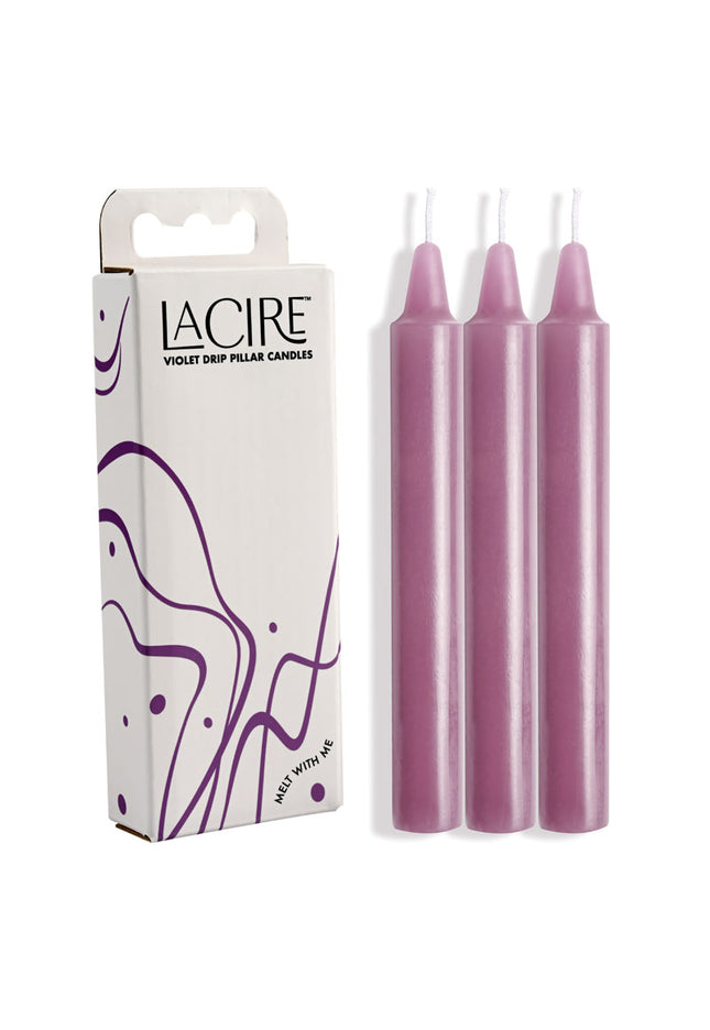 LaCire Drip Pillar Candles - Violet - Violet Drip Candles - Set of 3