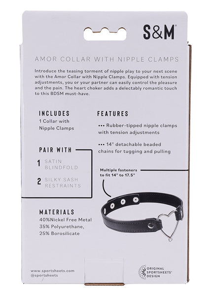 Sex & Mischief Amor Collar with Nipple Clamps - Metal Restraints